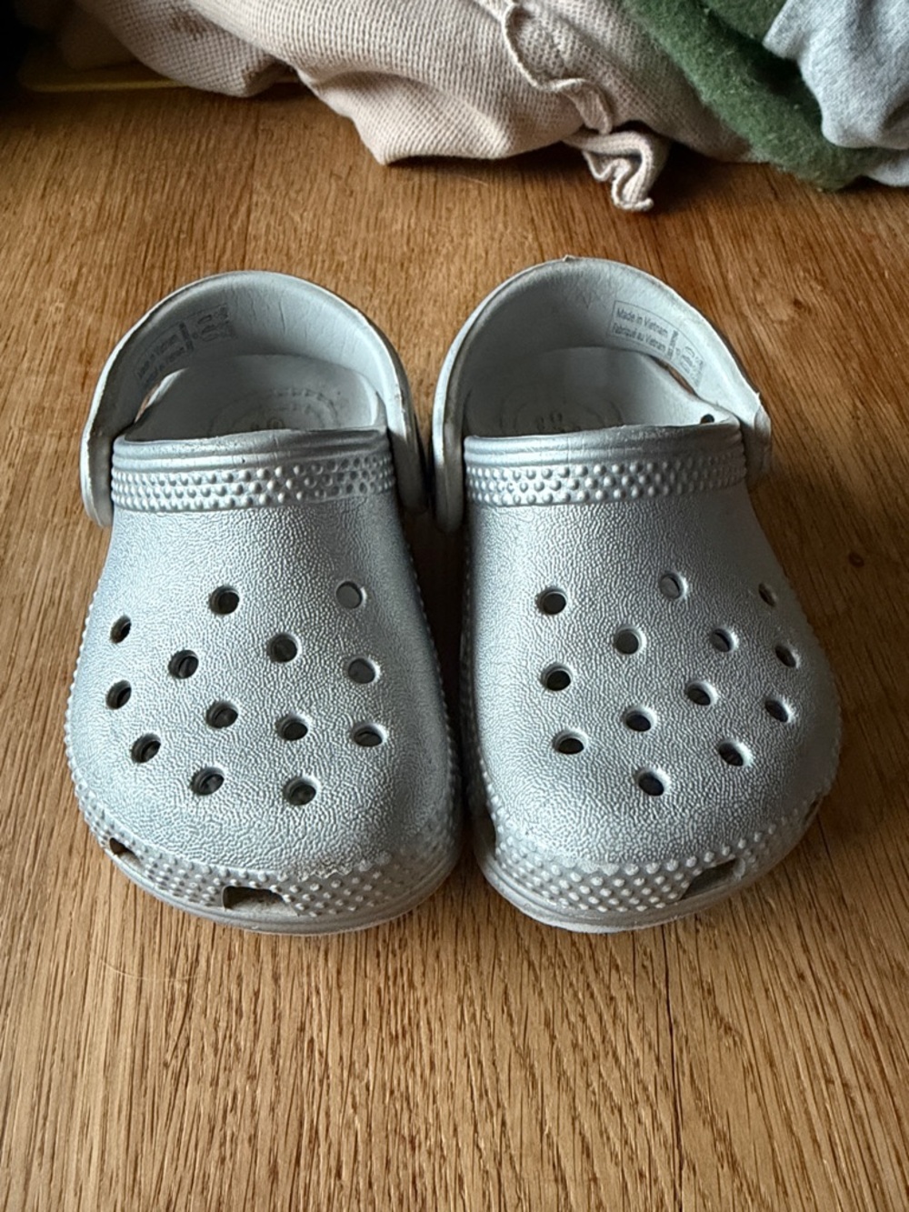 Silver kids Crocs